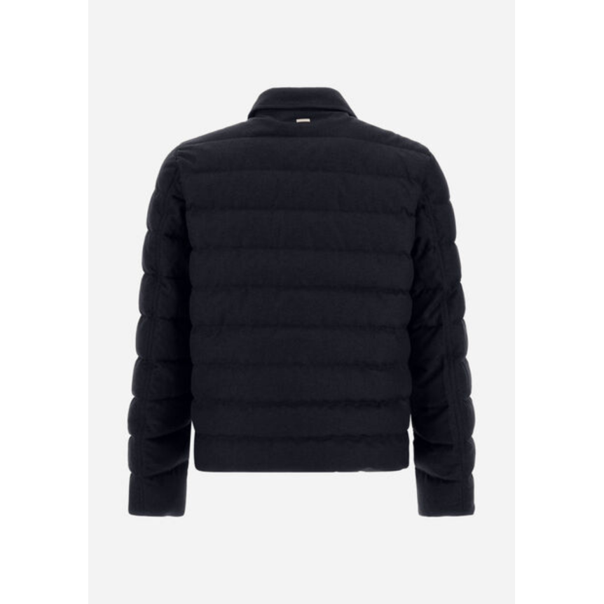 Surchemise veste boutonnée HERNO laine viscose bleu marine flanelle matelassée
