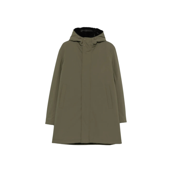 Parka longue à capuche HERNO doublée fourrure nylon mat kaki