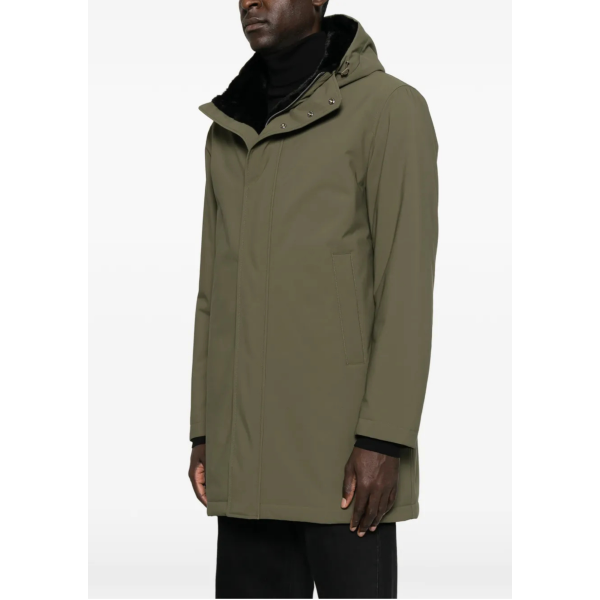 Parka longue à capuche HERNO doublée fourrure nylon mat kaki