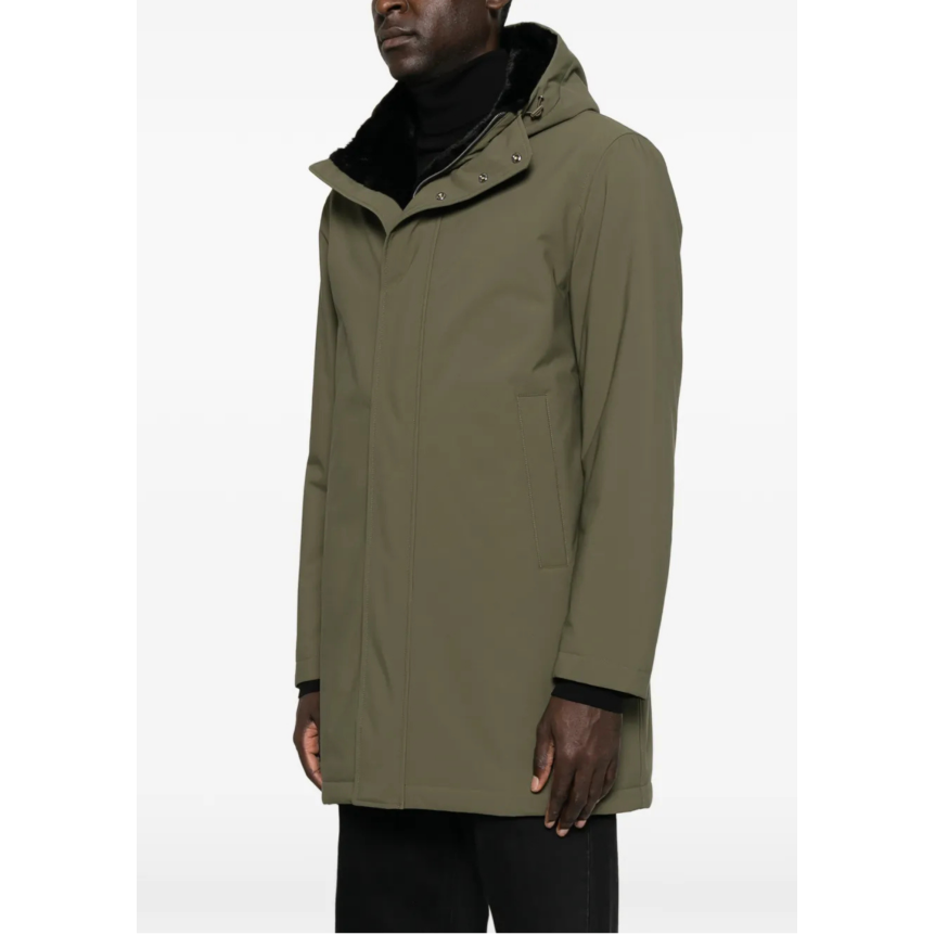 Parka longue à capuche HERNO doublée fourrure nylon mat kaki