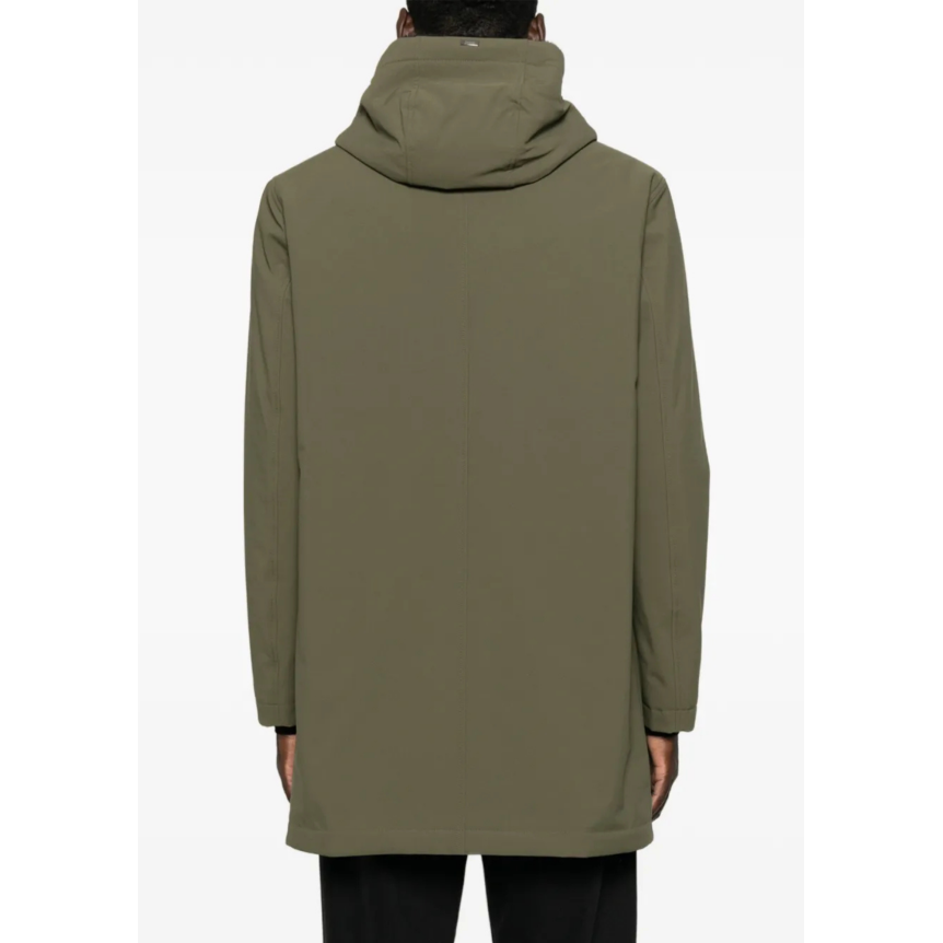 Parka longue à capuche HERNO doublée fourrure nylon mat kaki
