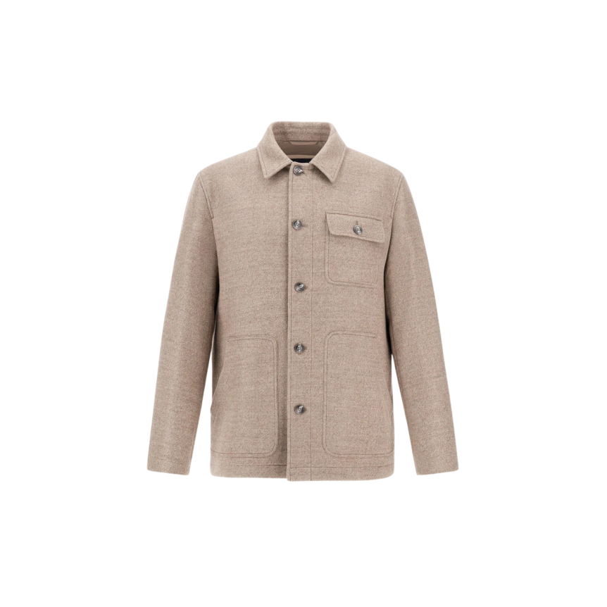 Surchemise veste boutonnée HERNO laine mérinos beige chiné