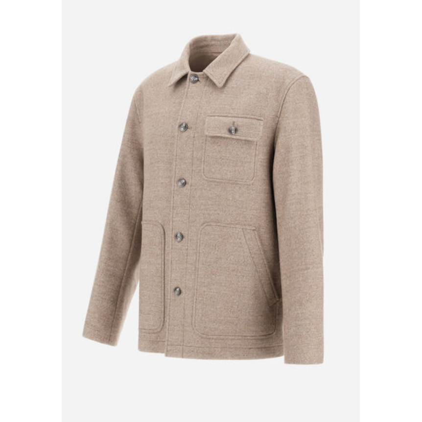 Surchemise veste boutonnée HERNO laine mérinos beige chiné