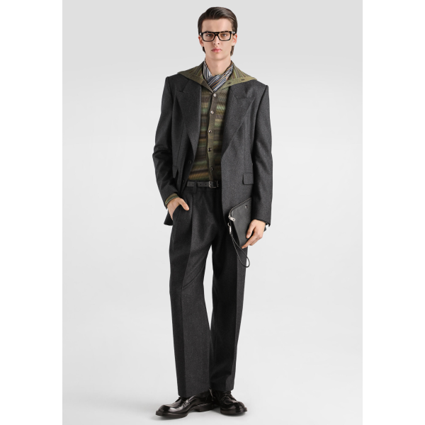 Pantalon DOLCE & GABBANA flanelle laine vierge gris anthracite double pli