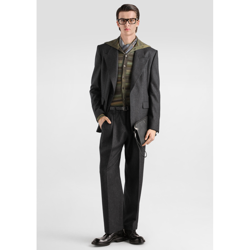 Pantalon DOLCE & GABBANA flanelle laine vierge gris anthracite double pli