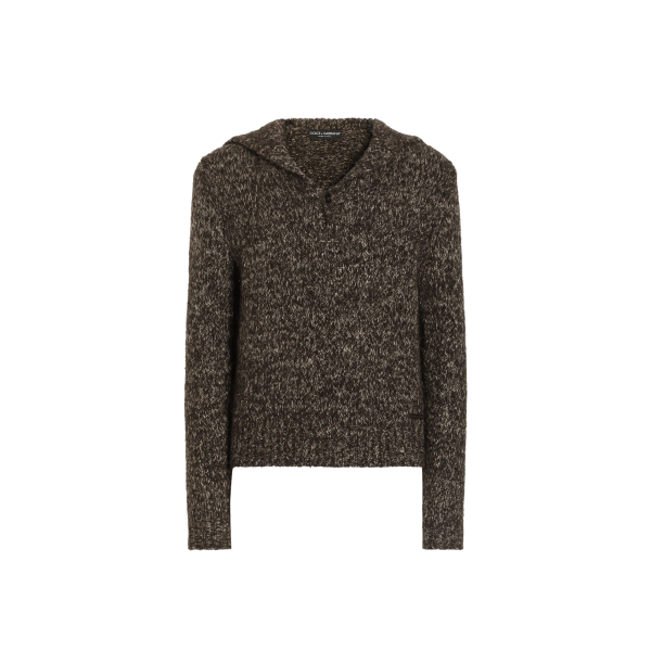 Pull col polo DOLCE & GABBANA laine vierge alpaga lin gris chiné bouton
