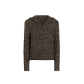 Pull col polo laine vierge alpaga lin gris chiné bouton