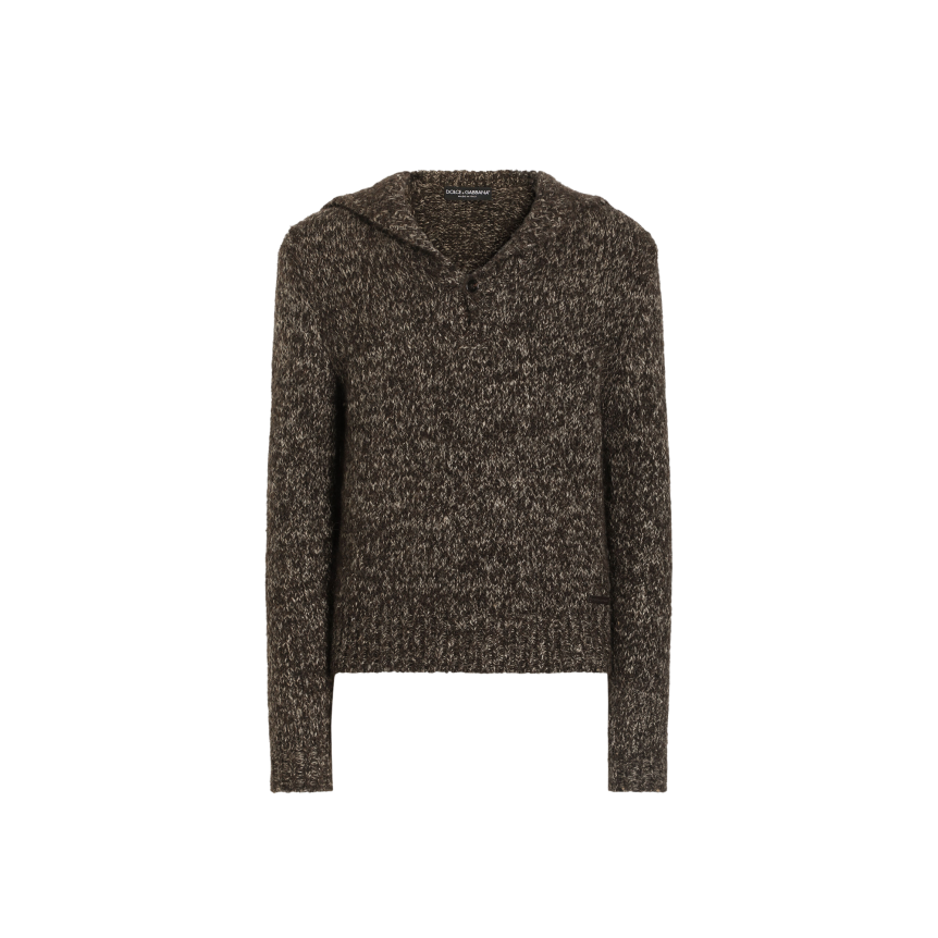 Pull col polo DOLCE & GABBANA laine vierge alpaga lin gris chiné bouton