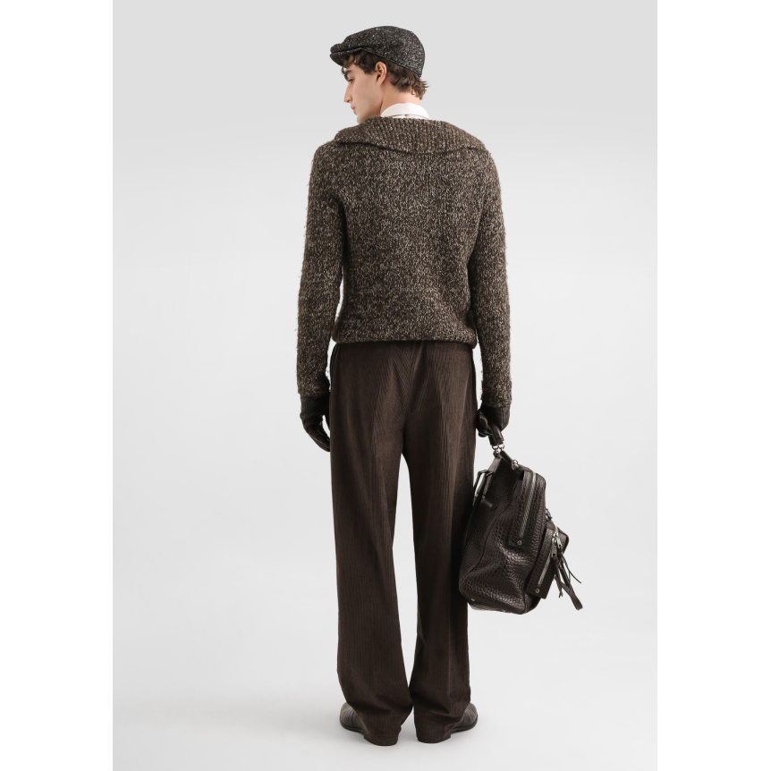 Pull col polo DOLCE & GABBANA laine vierge alpaga lin gris chiné bouton