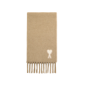 Echarpe oversize laine mélangée alpaga beige cœur blanc franges