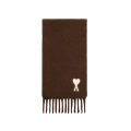 Echarpe oversize laine mélangée alpaga marron chocolat cœur blanc franges