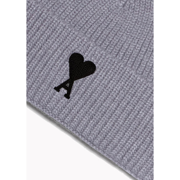Bonnet AMI Paris maille laine mérinos gris revers cœur noir