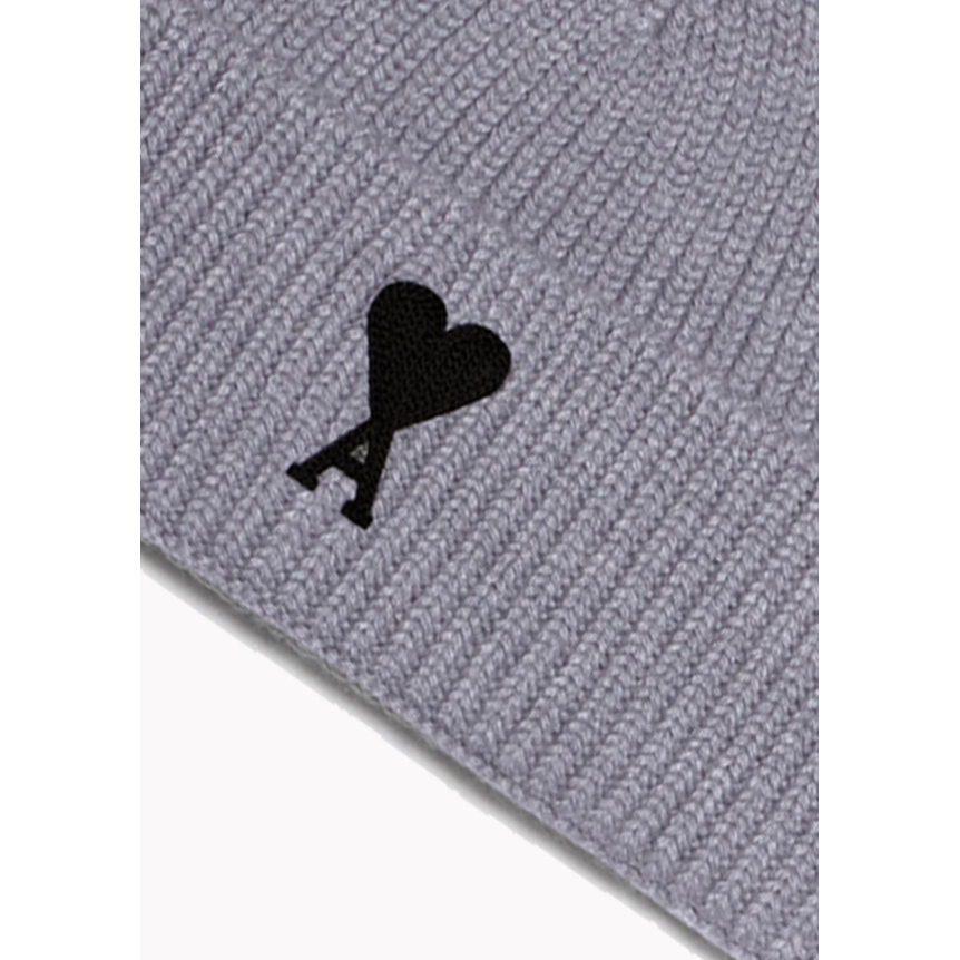 Bonnet AMI Paris maille laine mérinos gris revers cœur noir