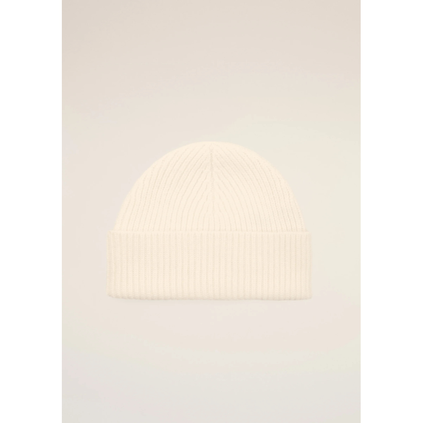 Bonnet AMI Paris maille laine mérinos écru revers cœur noir