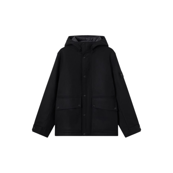 Blouson Parka à capuche STONE ISLAND flanelle laine nylon noir Ghost Collection