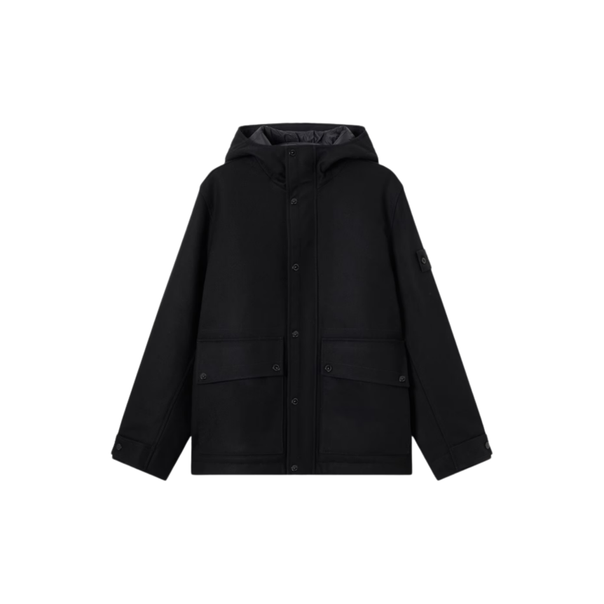 Blouson Parka à capuche STONE ISLAND flanelle laine nylon noir Ghost Collection