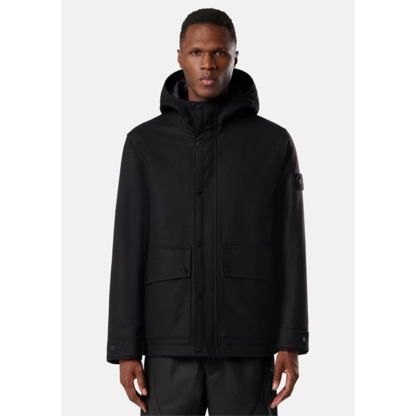 Blouson Parka à capuche STONE ISLAND flanelle laine nylon noir Ghost Collection