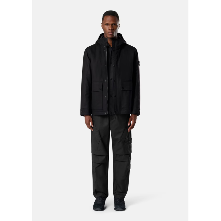 Blouson Parka à capuche STONE ISLAND flanelle laine nylon noir Ghost Collection