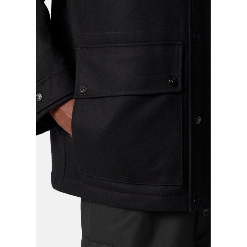 Blouson Parka à capuche STONE ISLAND flanelle laine nylon noir Ghost Collection