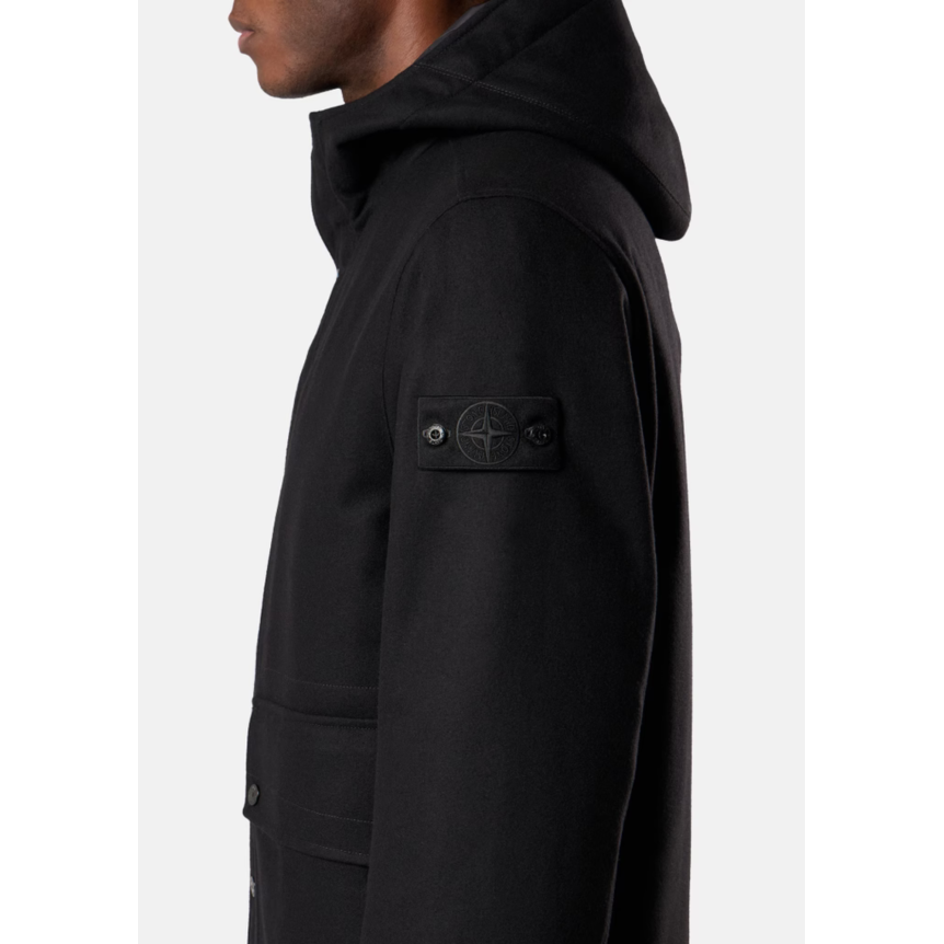Blouson Parka à capuche STONE ISLAND flanelle laine nylon noir Ghost Collection