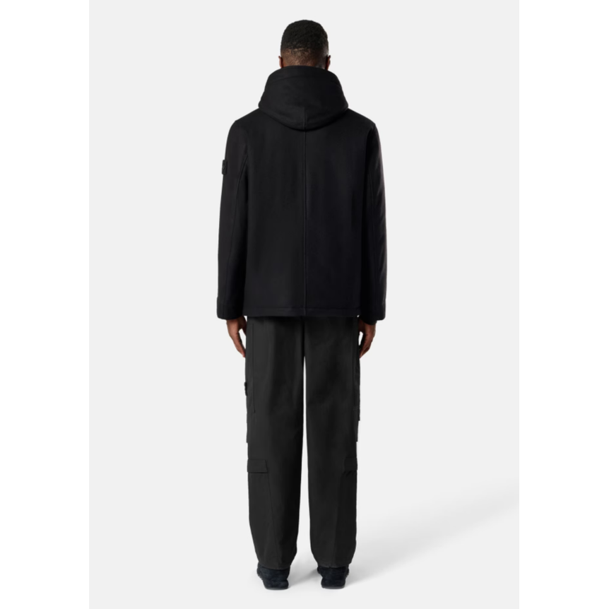 Blouson Parka à capuche STONE ISLAND flanelle laine nylon noir Ghost Collection
