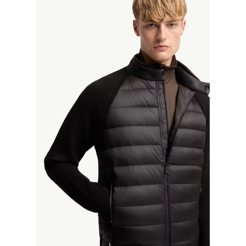Cardigan matelassé zippé MONCLER en laine mélangée bi matière nylon noir Grenoble Collection
