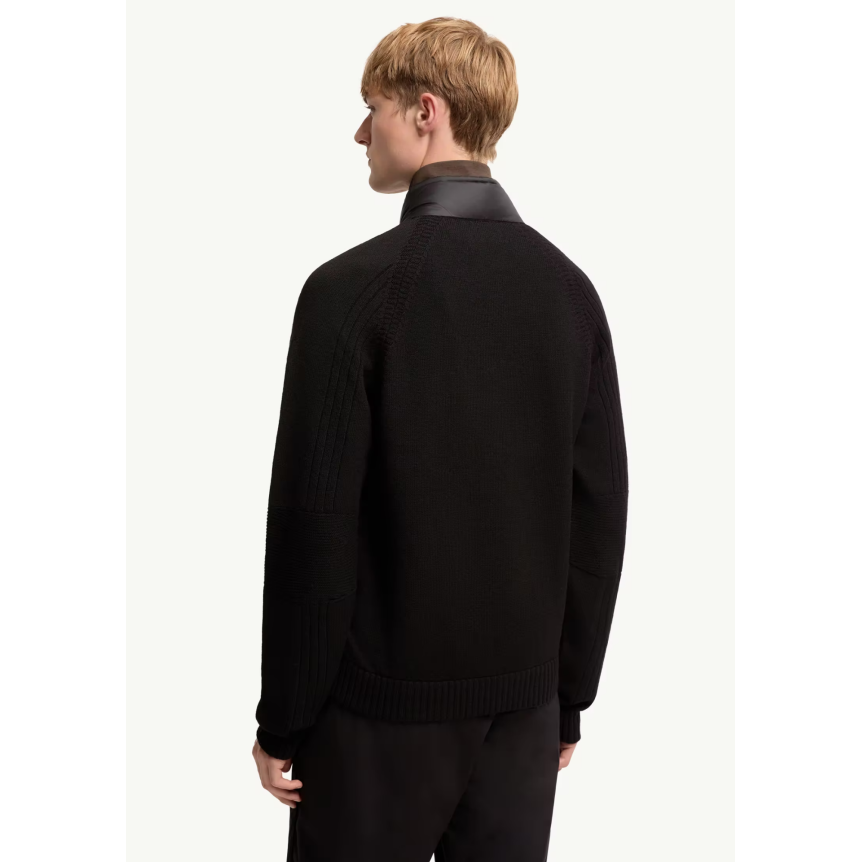 Cardigan matelassé zippé MONCLER en laine mélangée bi matière nylon noir Grenoble Collection