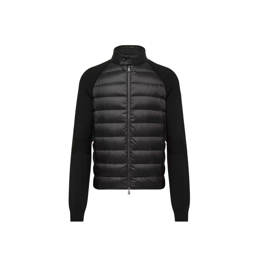 Cardigan matelassé zippé MONCLER en laine mélangée bi matière nylon noir Grenoble Collection