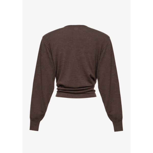 Pull col rond MAGDA BUTRYM manche longue laine marron rose fronce nœud