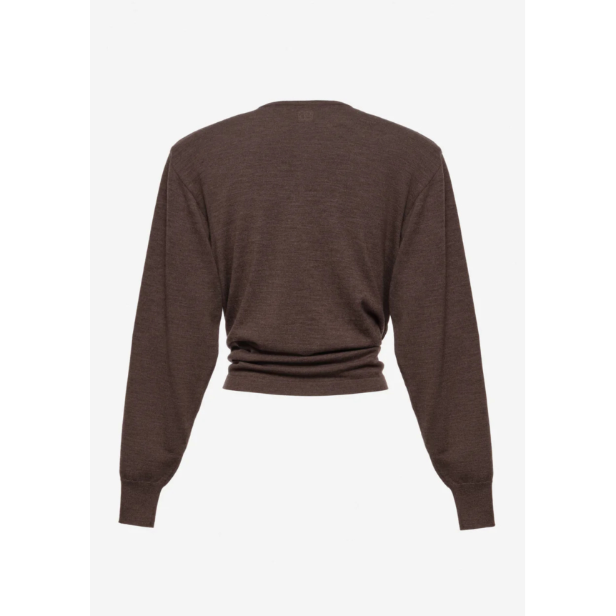 Pull col rond MAGDA BUTRYM manche longue laine marron rose fronce nœud