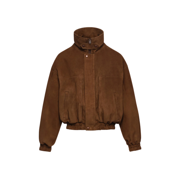Blouson aviateur MAGDA BUTRYM en cuir suédé marron avec col montant à pression