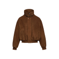 Blouson aviateur en cuir suédé marron avec col montant à pression