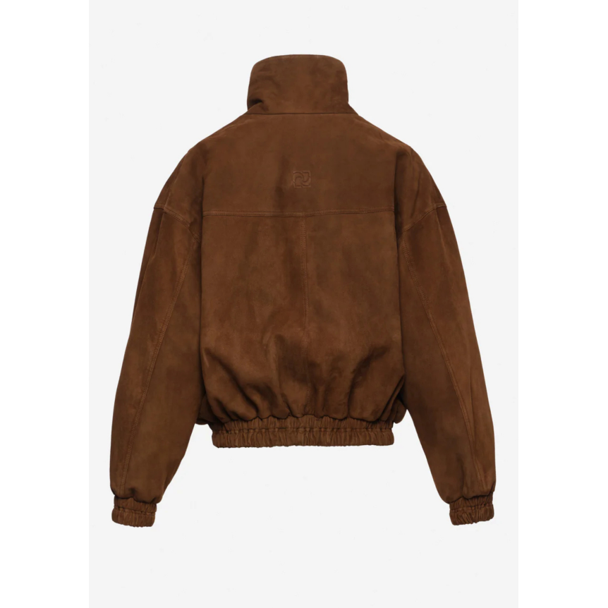 Blouson aviateur MAGDA BUTRYM en cuir suédé marron avec col montant à pression