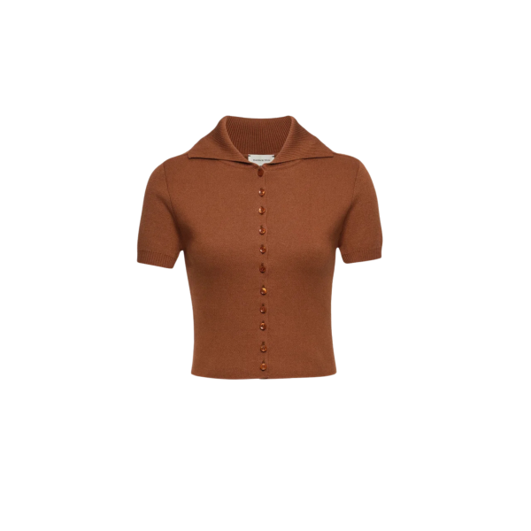 Pull polo à boutons MAGDA BUTRYM manche courte coton cachemire  marron