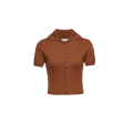 Pull polo à boutons manche courte coton cachemire marron