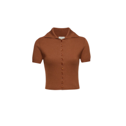 Pull polo à boutons MAGDA BUTRYM manche courte coton cachemire  marron