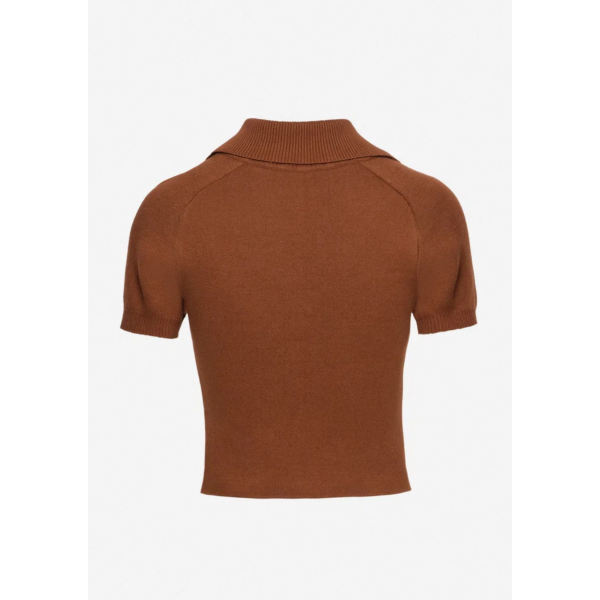 Pull polo à boutons MAGDA BUTRYM manche courte coton cachemire  marron