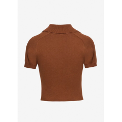 Pull polo à boutons MAGDA BUTRYM manche courte coton cachemire  marron
