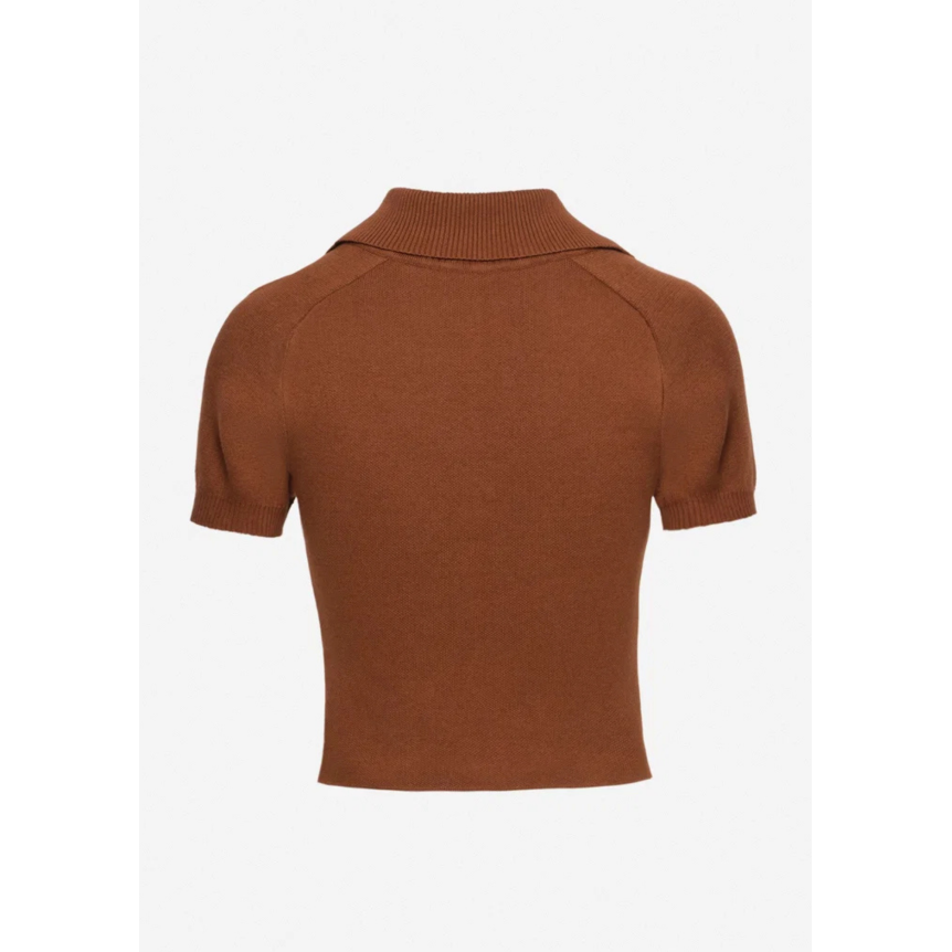 Pull polo à boutons MAGDA BUTRYM manche courte coton cachemire  marron