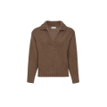 Pull col polo en cachemire beige