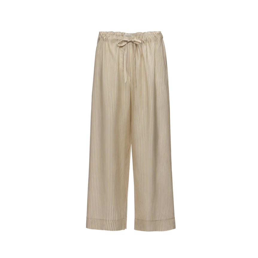 Pantalon culotte large MAGDA BUTRYM soie rayures blanc beige taille élastique