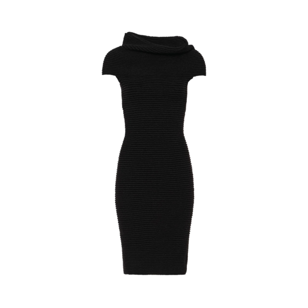 Robe structurée MAGDA BUTRYM maille laine viscose chenille noir col bénitier