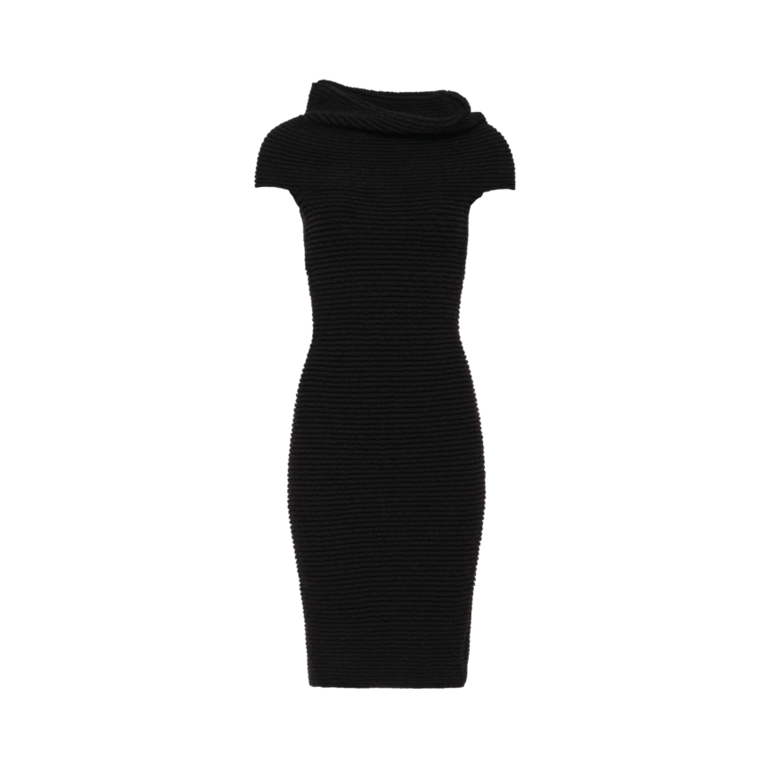 Robe structurée MAGDA BUTRYM maille laine viscose chenille noir col bénitier