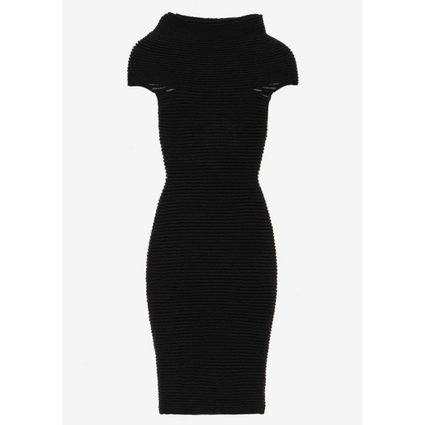 Robe structurée MAGDA BUTRYM maille laine viscose chenille noir col bénitier