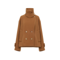 Manteau court oversize croisé en laine douce camel mentonnière bouton corne