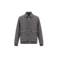 Blouson bomber Herringbone laine vierge gris gros chevrons poches plaquées rabat