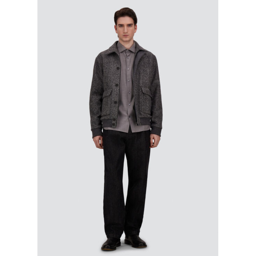 Blouson bomber HERNO Herringbone laine vierge gris gros chevrons poches plaquées rabat