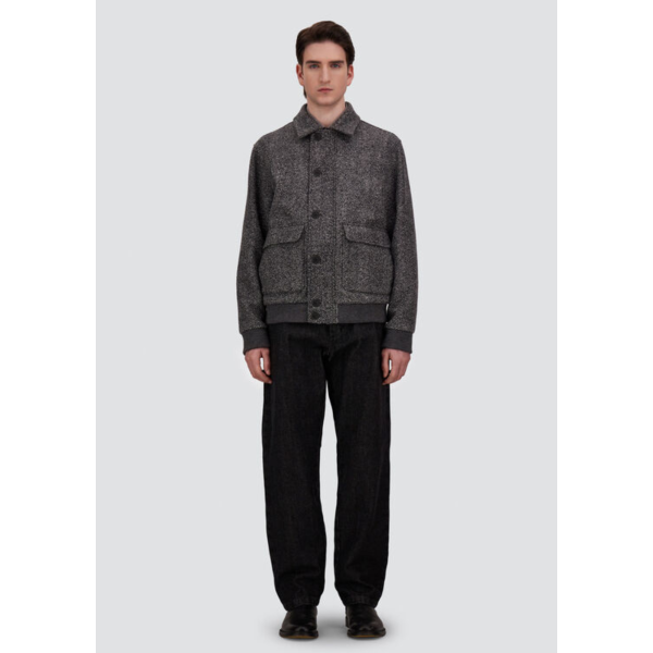 Blouson bomber HERNO Herringbone laine vierge gris gros chevrons poches plaquées rabat