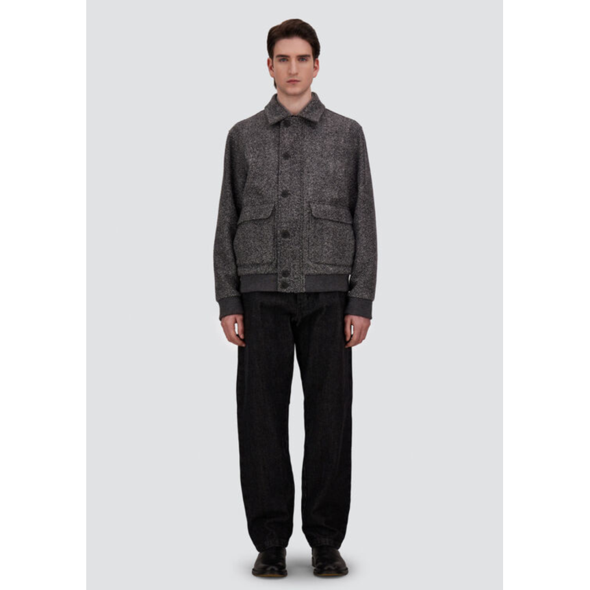 Blouson bomber HERNO Herringbone laine vierge gris gros chevrons poches plaquées rabat