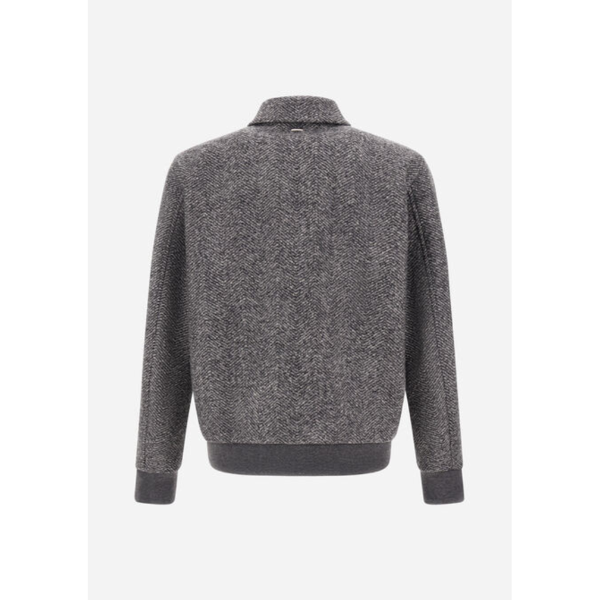 Blouson bomber HERNO Herringbone laine vierge gris gros chevrons poches plaquées rabat